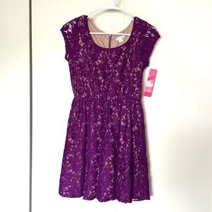 Xhilaration Plum Lace Knee Length Dress with Zipper Back. Size S. NWT.